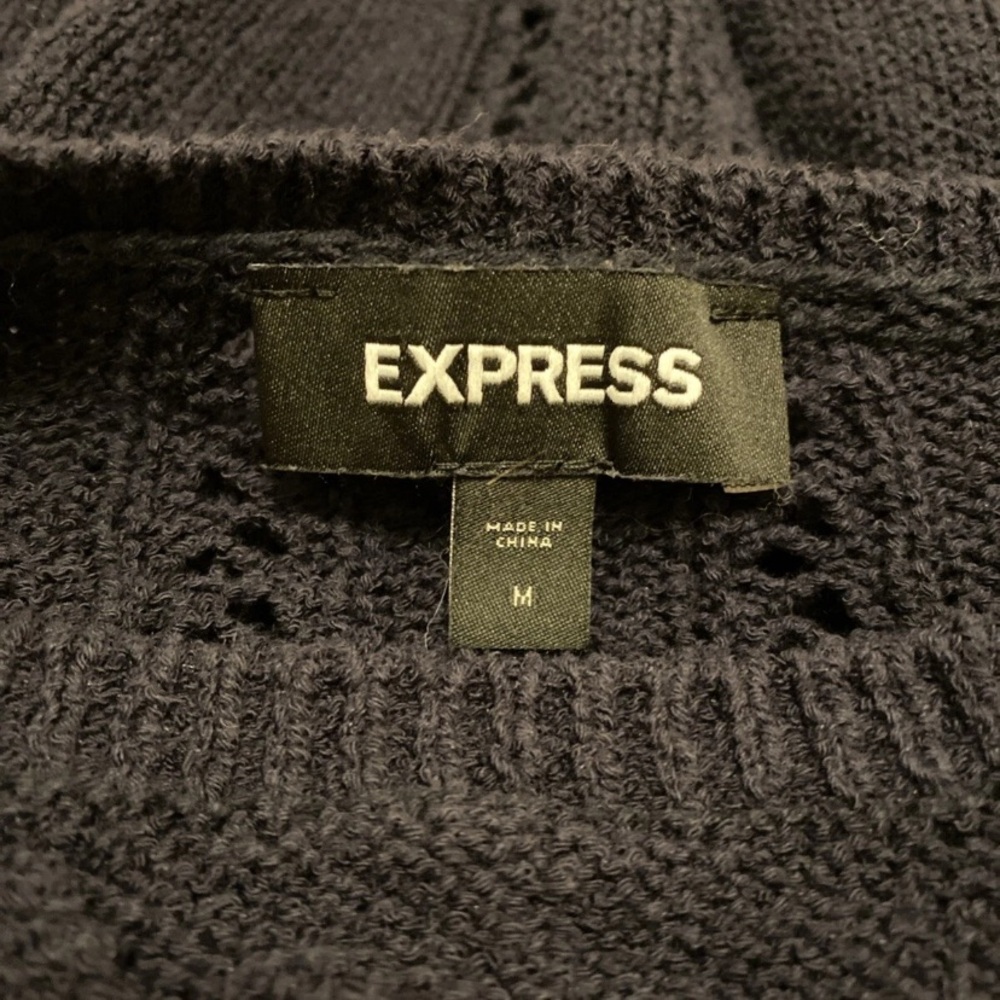 Express Navy Cable Knit Ruffle Sweater - Picture 2 of 13